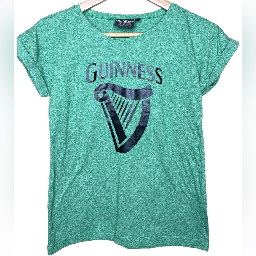 GUINNESS: Green, Short-Sleeve T-Shirt with Guinness Logo in Black, Size Small